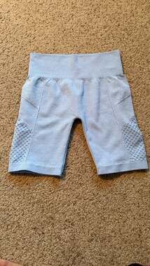 AS REVIVAL Light Blue Seamless Ribbed Athletic Biker Shorts Size S